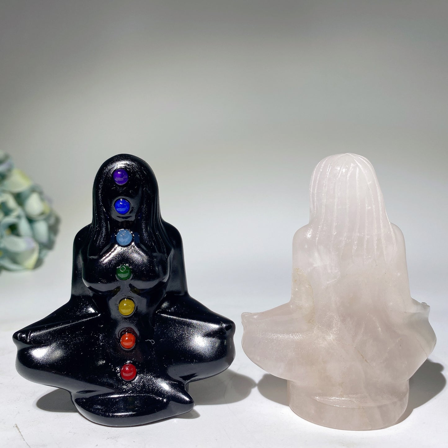 3.1" Black Obsidian Rose Quartz Meditation Lady Carvings Bulk Wholesale