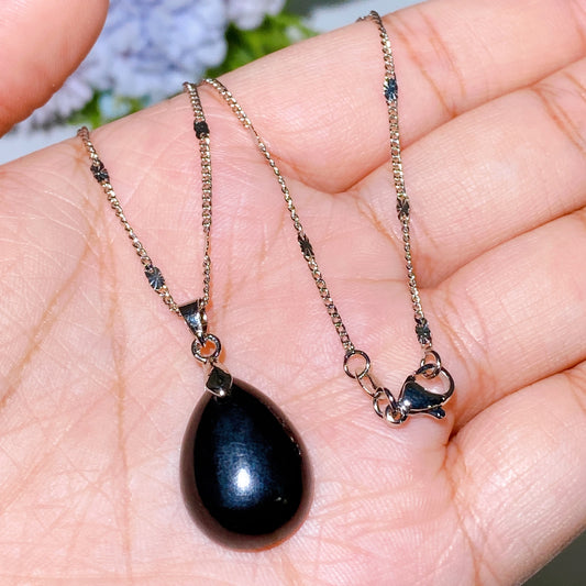 Schungite Drop Shape with Silver Metal Chain Necklace Crystal Healing Bulk Wholesale