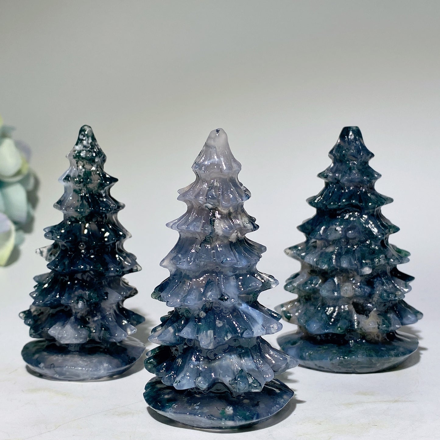 3.0" Moss Agate Christmas Tree Carvings Bulk Wholesale