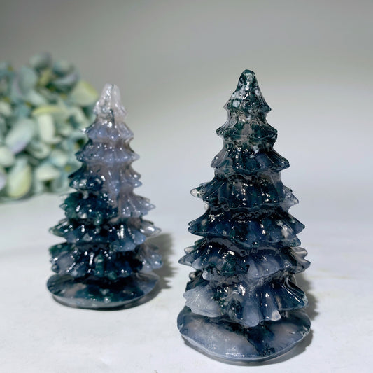 3.0" Moss Agate Christmas Tree Carvings Bulk Wholesale