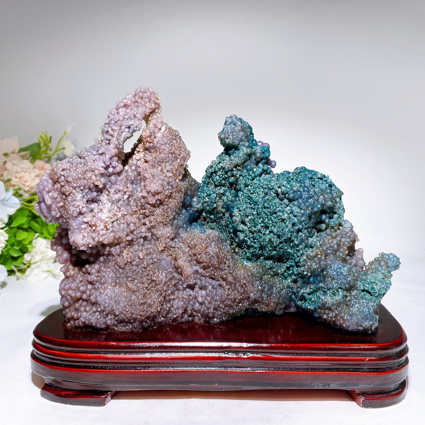 23cm Large unique Grape Agate Specimen with Free Wooden Stand Crystal Healing Bulk Wholesale