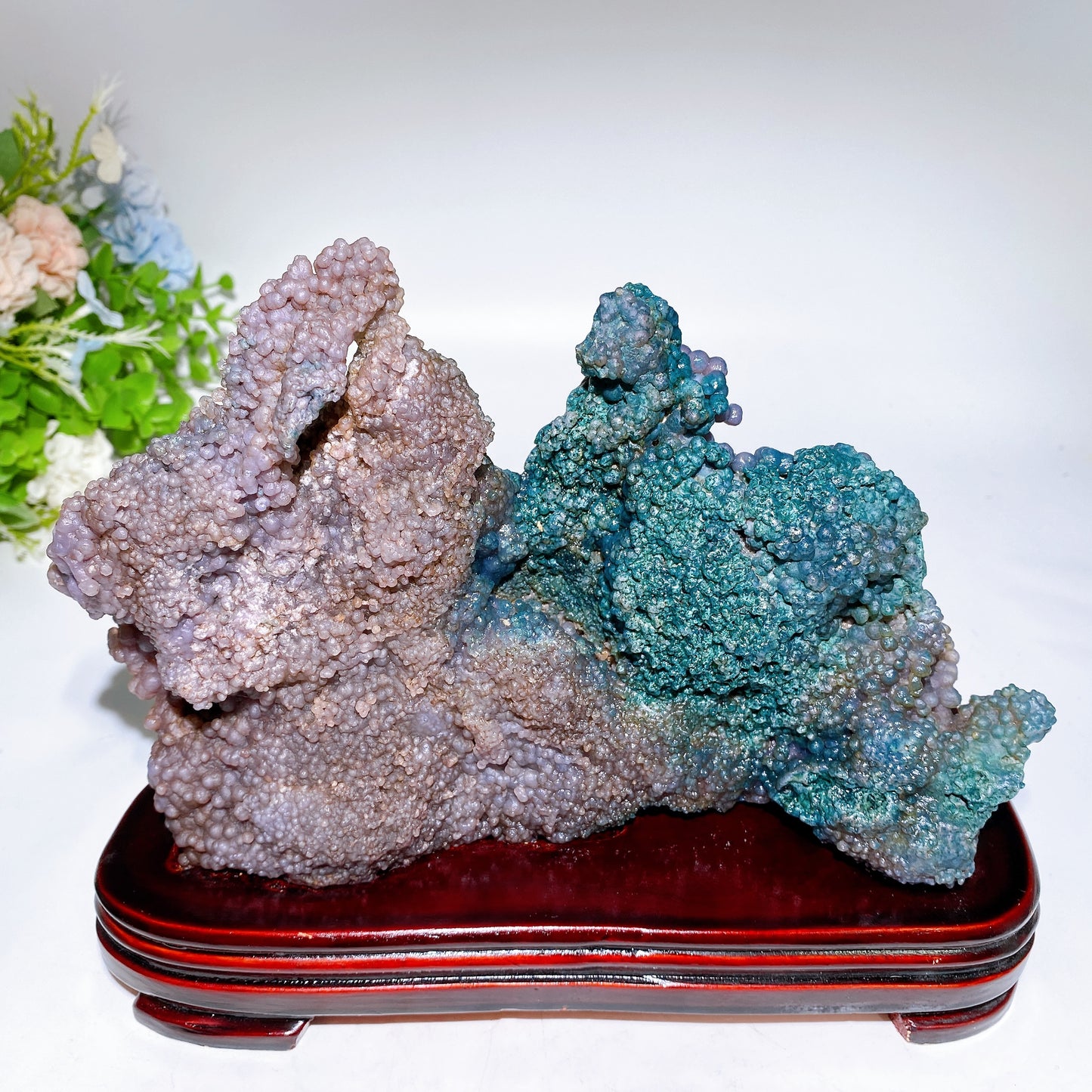 23cm Large unique Grape Agate Specimen with Free Wooden Stand Crystal Healing Bulk Wholesale