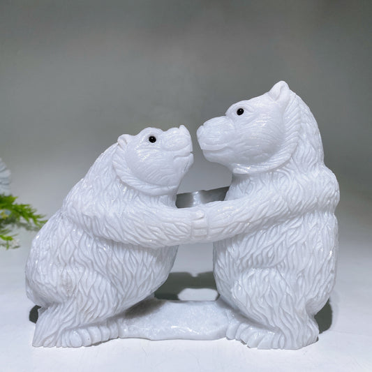 Hand Carved Wite Jade Wrestling Bears Free Form Crystal Healing Bulk Wholesale
