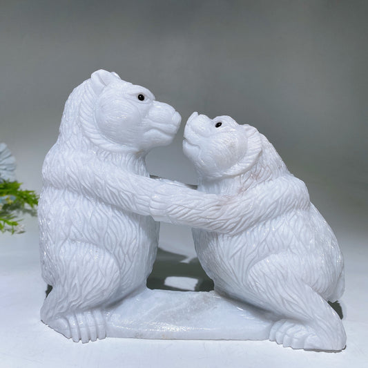 Hand Carved Wite Jade Wrestling Bears Free Form Crystal Healing Bulk Wholesale