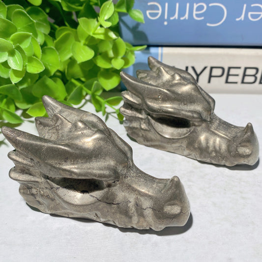 3.0" Pyrite Dragon Head Carvings Bulk Wholesale