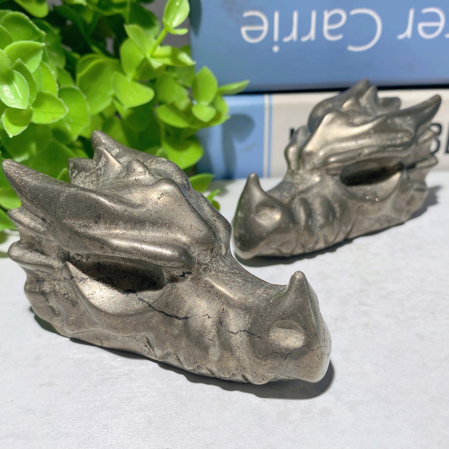3.0" Pyrite Dragon Head Carvings Bulk Wholesale