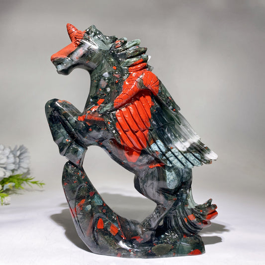 Hand Carved Unique Africa Blood Stone Unicorn Carving Crystal Healing Bulk Wholesale