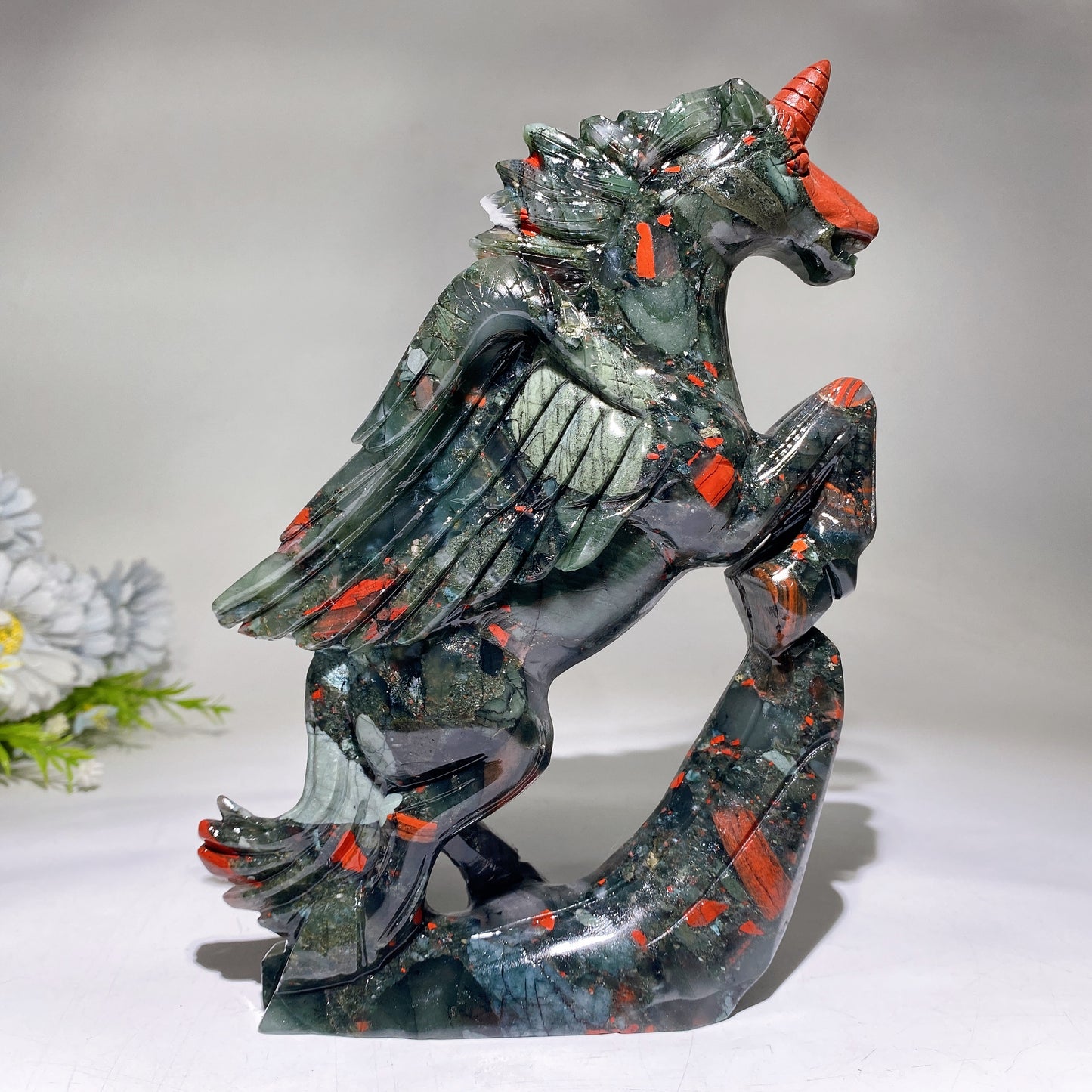 Hand Carved Unique Africa Blood Stone Unicorn Carving Crystal Healing Bulk Wholesale