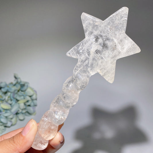 6.2" Clear Quartz Star Shape Magic Wand Carvings Bulk Wholesale