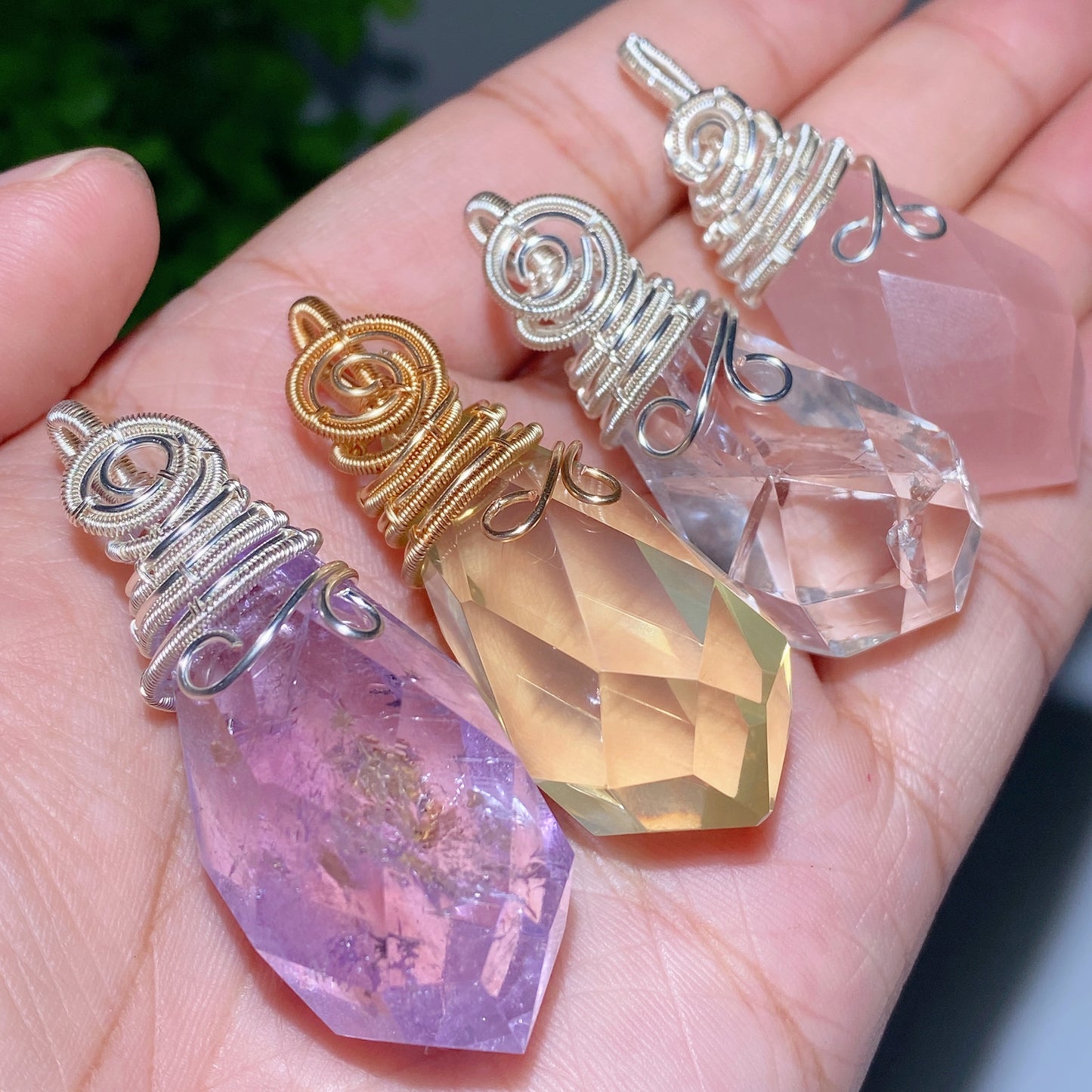 1.5" Amethyst Citrine Rose Quartz Clear Quartz Faceted Pendant Crystal Healing Bulk Wholesale