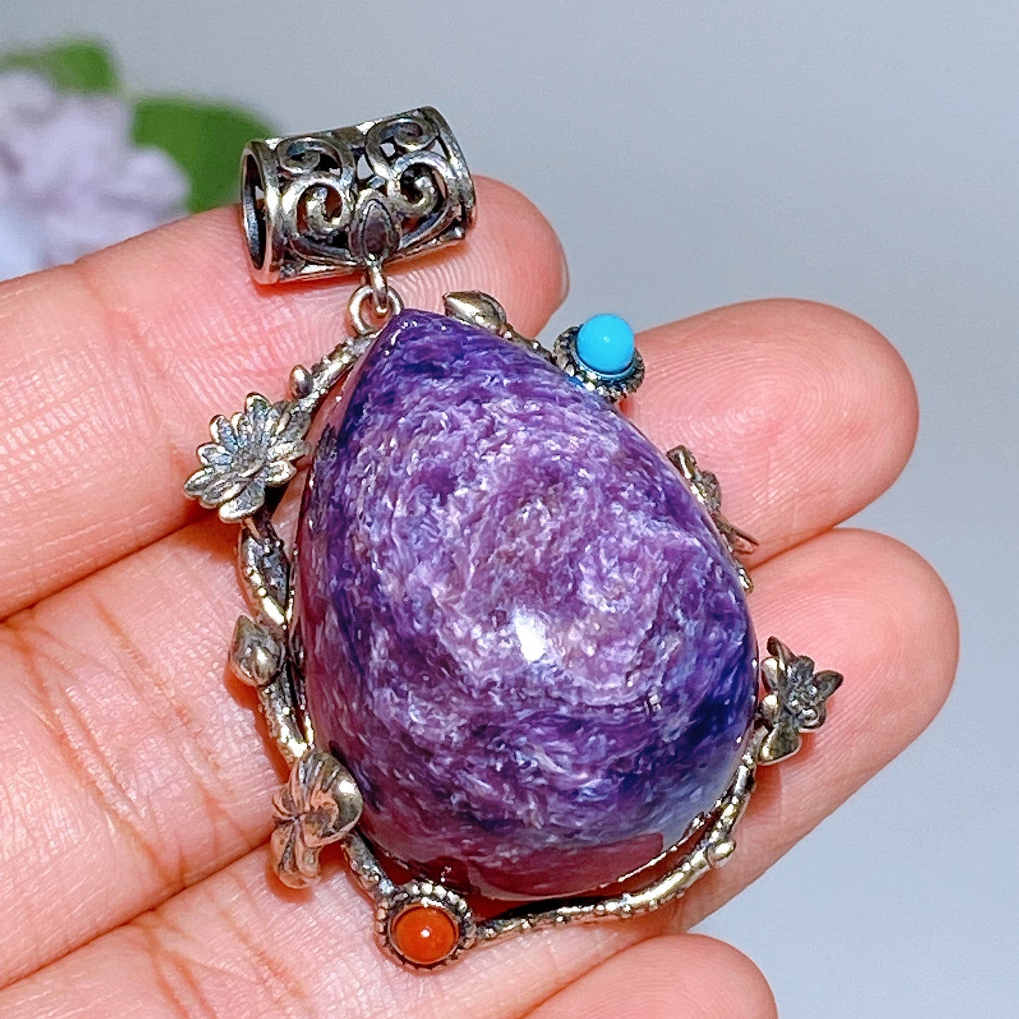 Sterling Silver Charoite Pendant Crystal Healing Bulk Wholesale