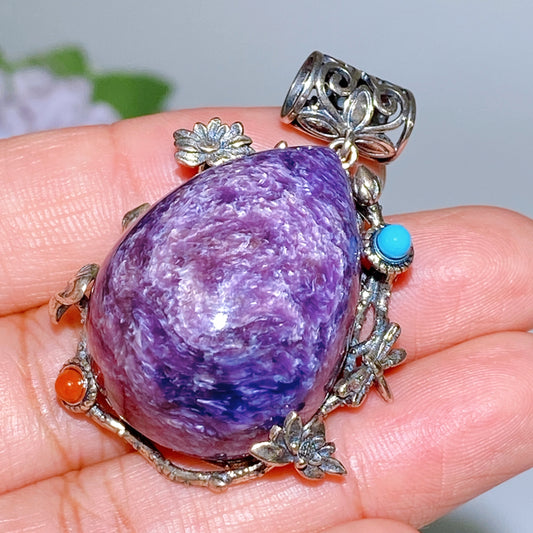 Sterling Silver Charoite Pendant Crystal Healing Bulk Wholesale