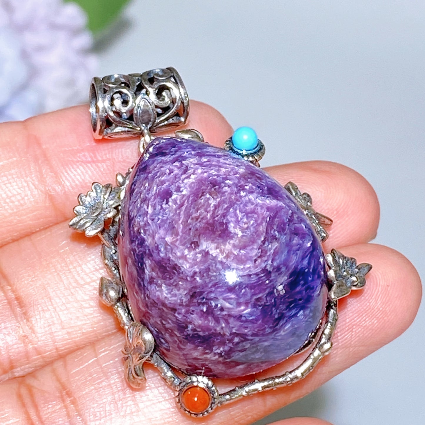 Sterling Silver Charoite Pendant Crystal Healing Bulk Wholesale