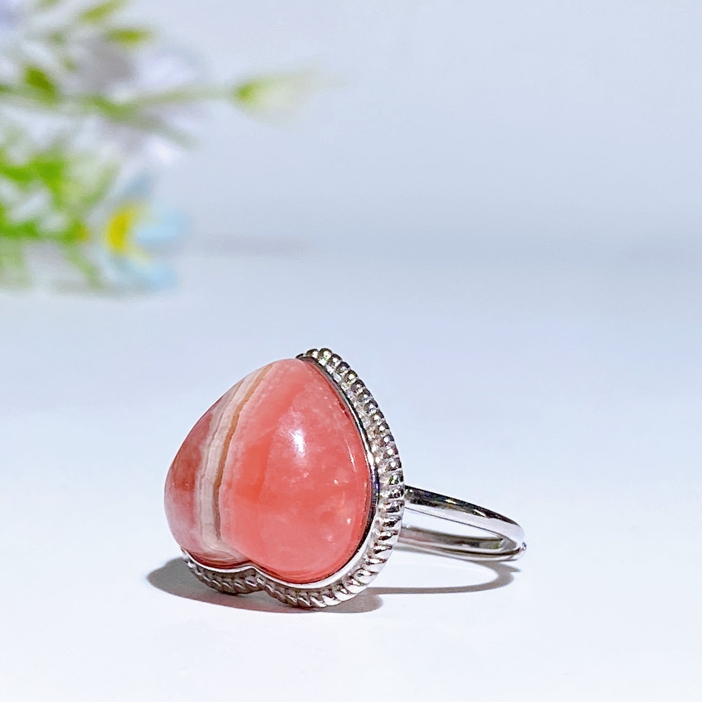 Sterling Silver Rhodochrosite Heart Ring Crystal Healing Bulk Wholesale