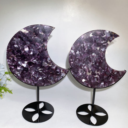 Purple Lepidolite Moon Carving with Stand Crystal Healing Bulk Wholesale