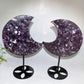 Purple Lepidolite Moon Carving with Stand Crystal Healing Bulk Wholesale