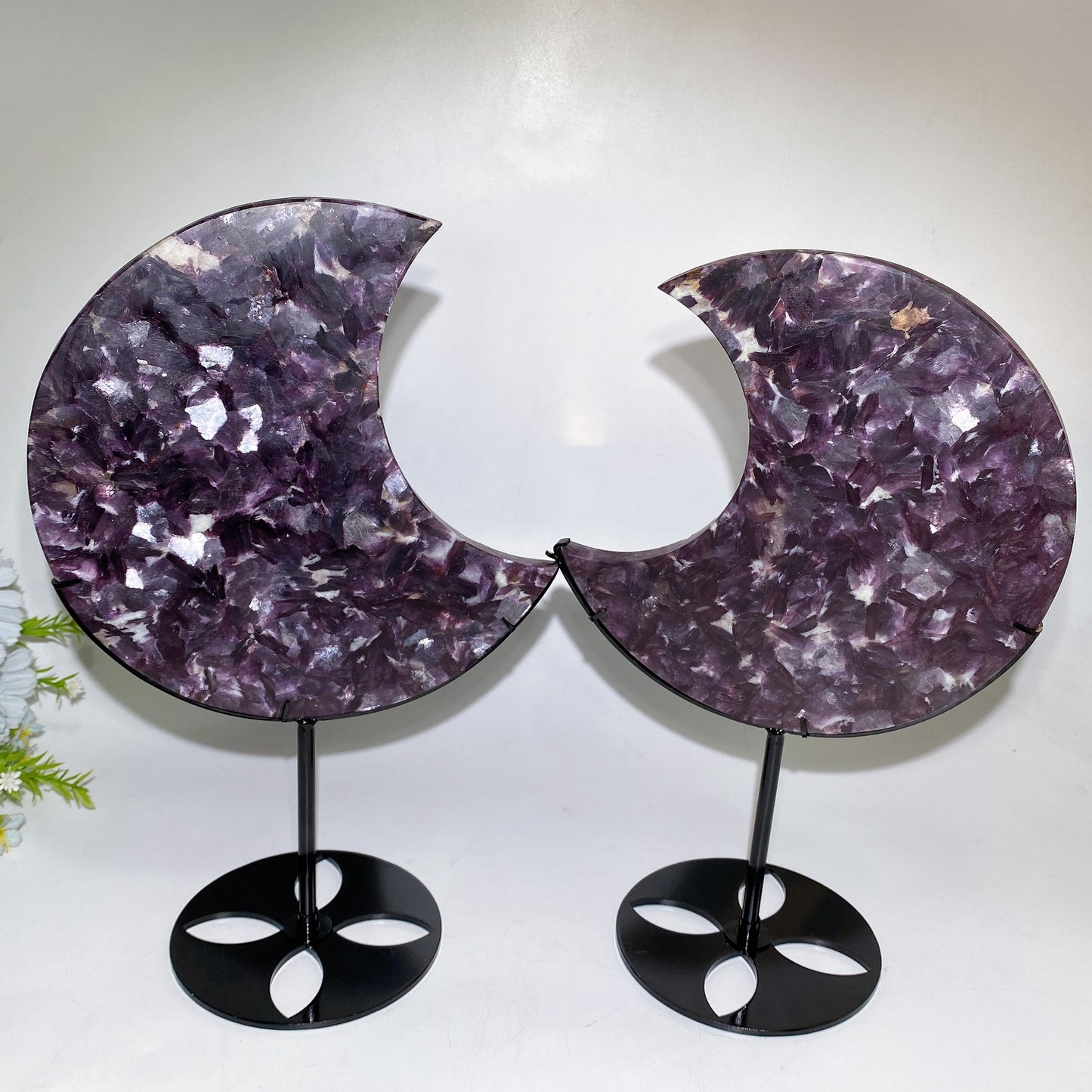 Purple Lepidolite Moon Carving with Stand Crystal Healing Bulk Wholesale