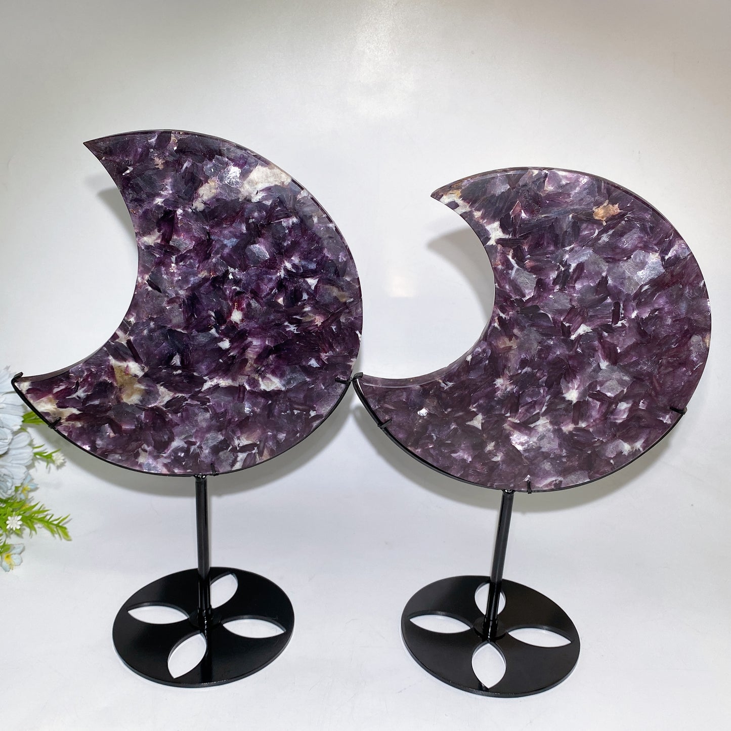 Purple Lepidolite Moon Carving with Stand Crystal Healing Bulk Wholesale