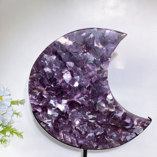 Purple Lepidolite Moon Carving with Stand Crystal Healing Bulk Wholesale