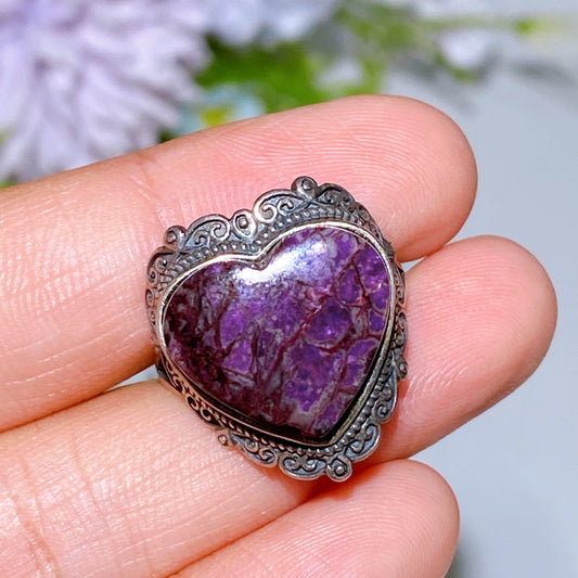 Sterling Silver Sugilite Heart Ring Crystal Healing Bulk Wholesale