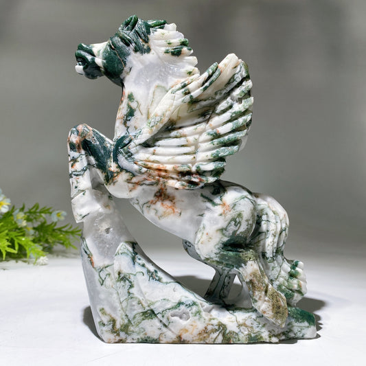 21cm Moss Agate Horse Carving Crystal Healing Bulk Wholesale