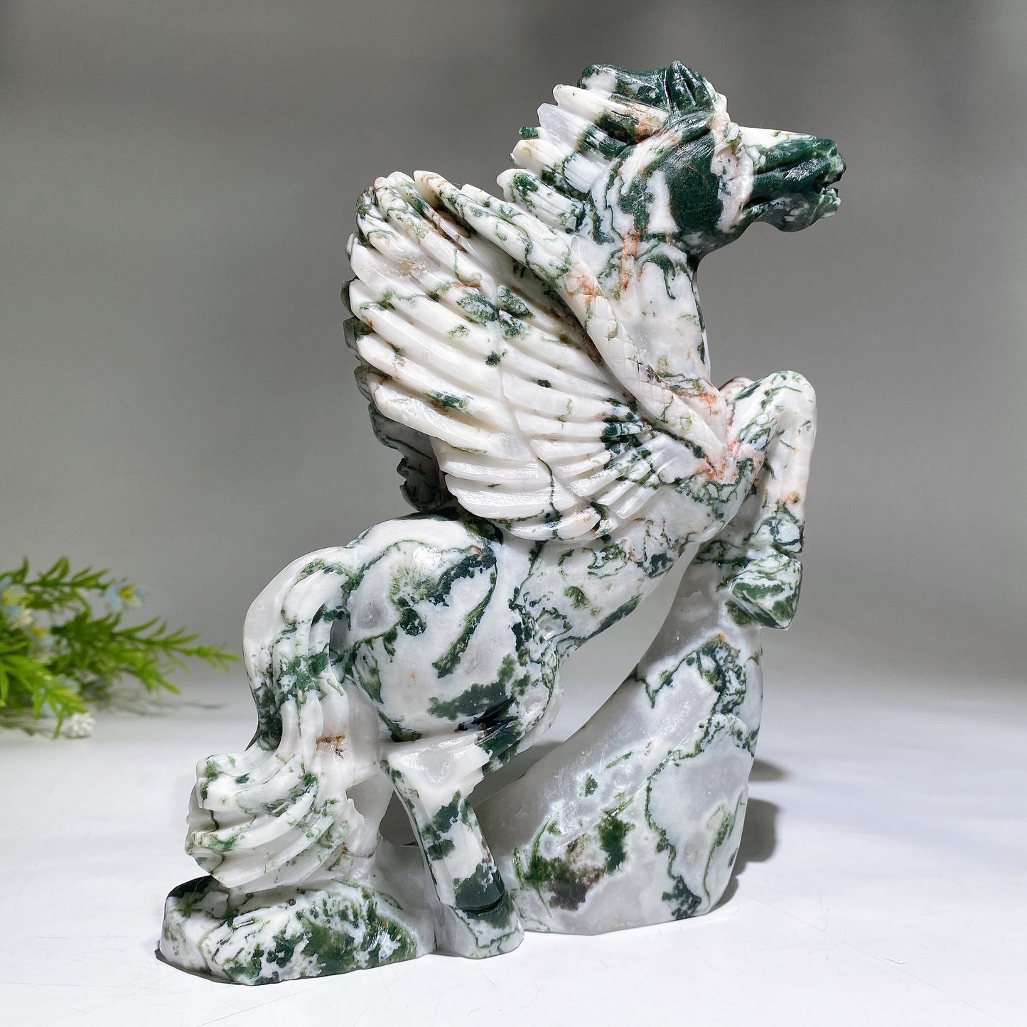 21cm Moss Agate Horse Carving Crystal Healing Bulk Wholesale