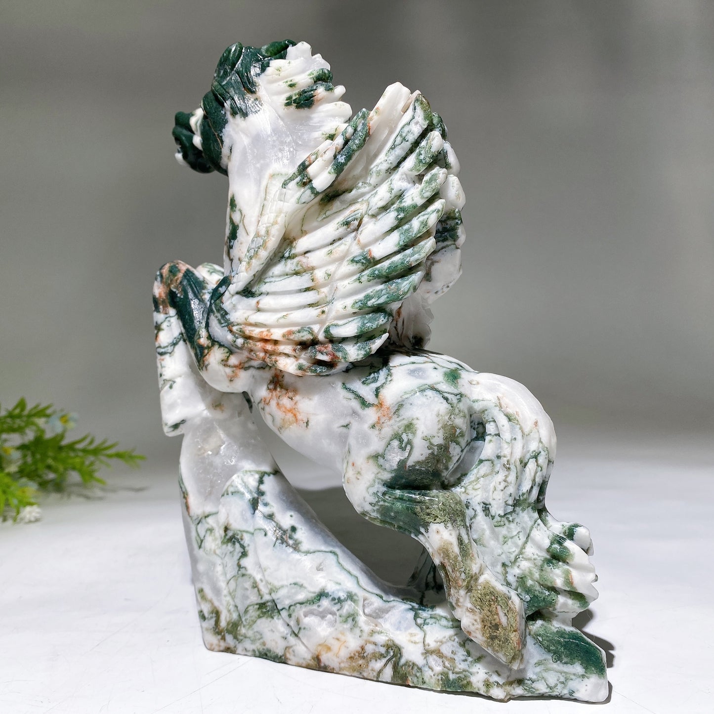 21cm Moss Agate Horse Carving Crystal Healing Bulk Wholesale