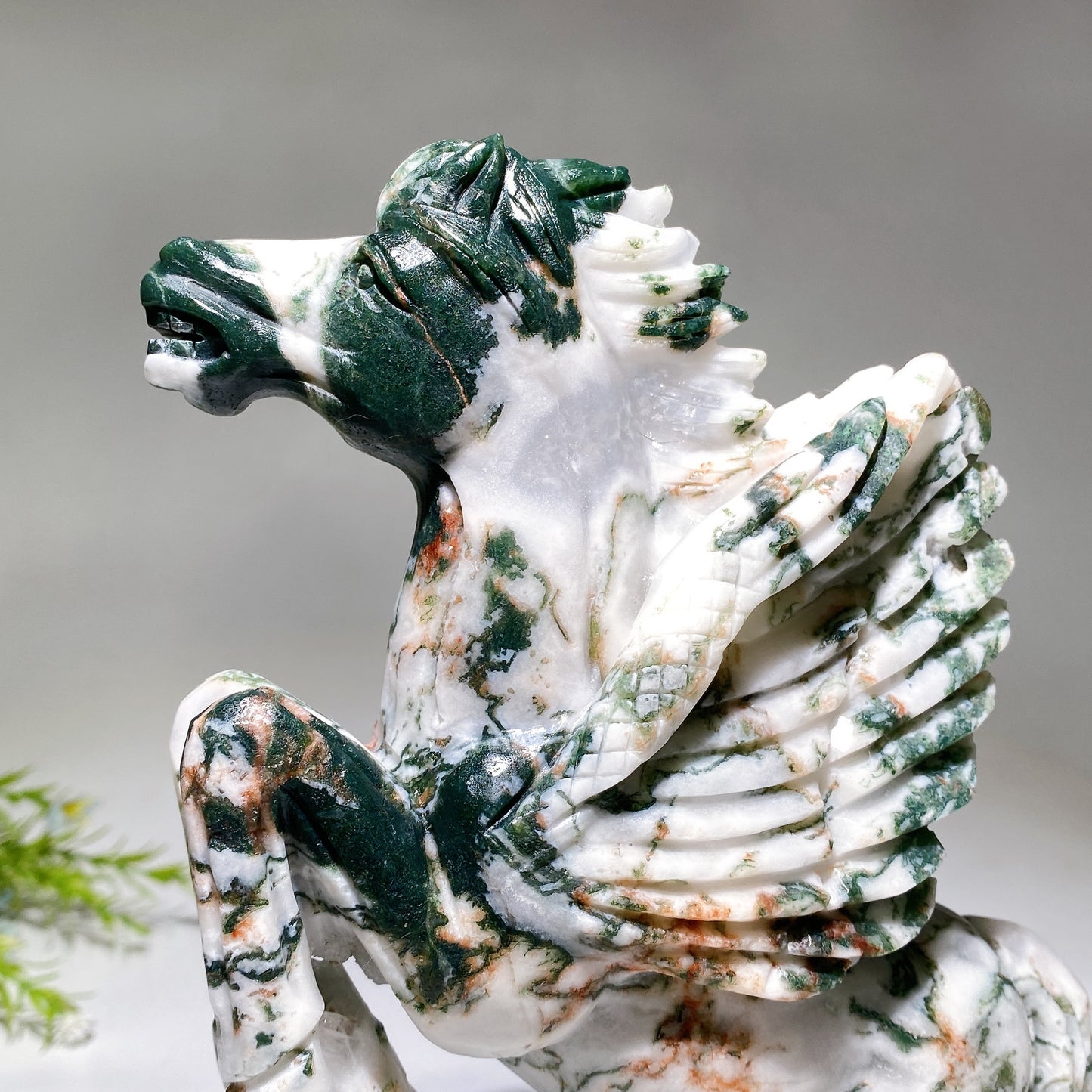 21cm Moss Agate Horse Carving Crystal Healing Bulk Wholesale