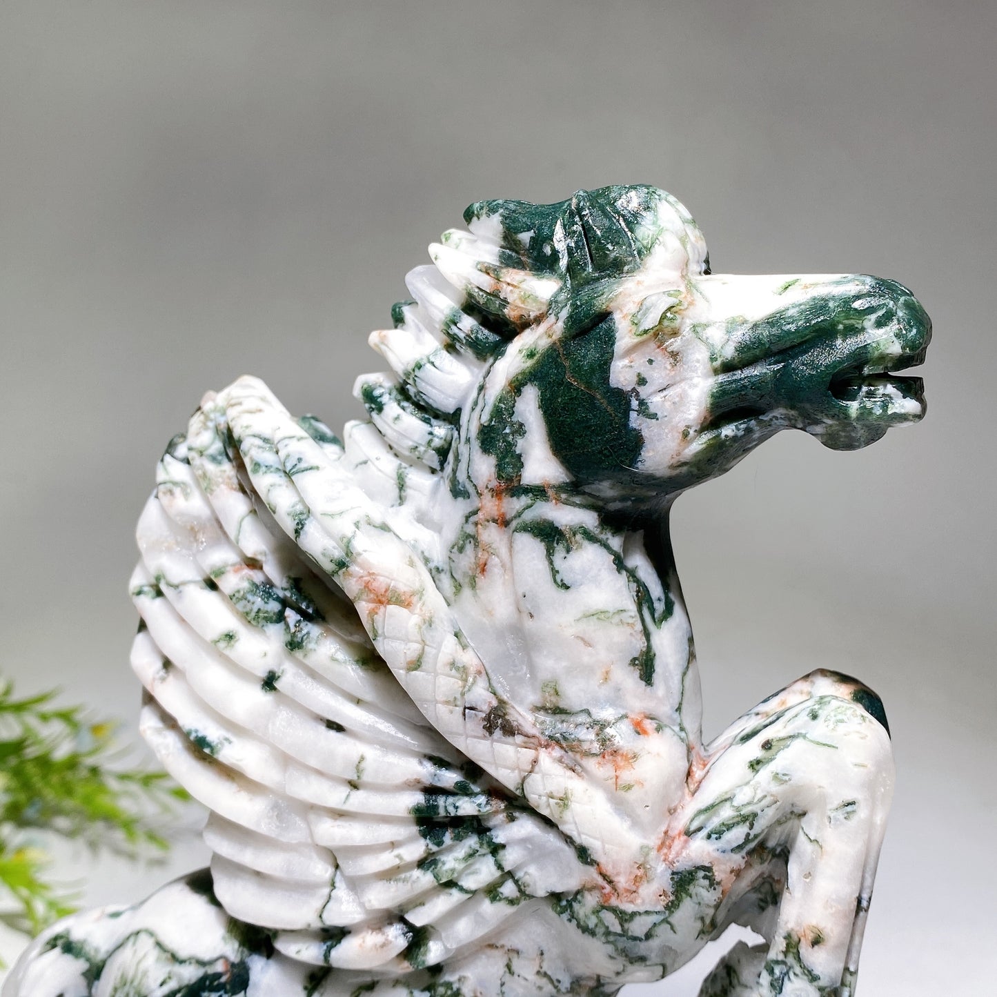 21cm Moss Agate Horse Carving Crystal Healing Bulk Wholesale