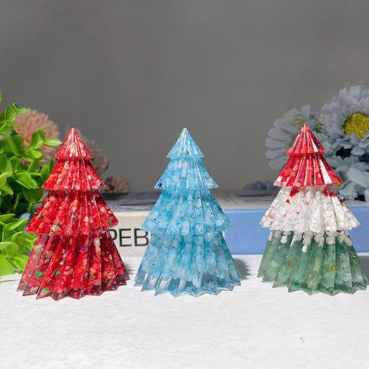 3.5" Mixed Crystal Chips Resin Christmas Tree Carvings Bulk Wholesale
