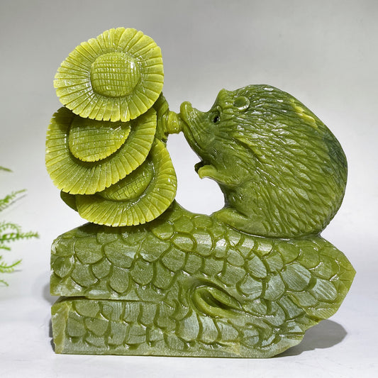 18cm Hand Carved Unique Serpentine Hedgehog Carving Free Form Crystal Healing Bulk Wholesale