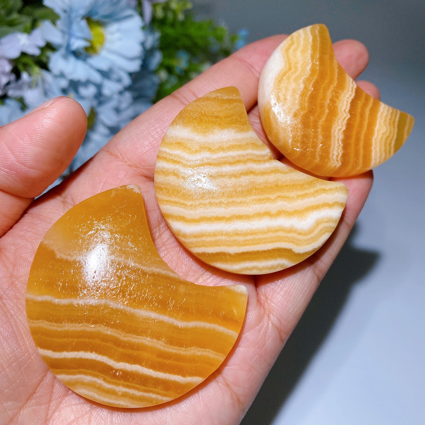 1.8"-2.0" Orange Calcite Moon Star Heart Carving Crystal Healing Bulk Wholesale