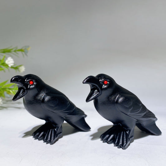 3.5" Black Obsidian Raven Crow Carving Crystal Healing Bulk Wholesale