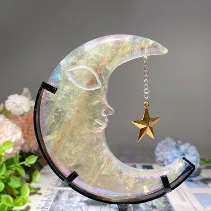 Crystal Moon Face Carvings with Stand Free Form Crystal Healing Bulk Wholesale