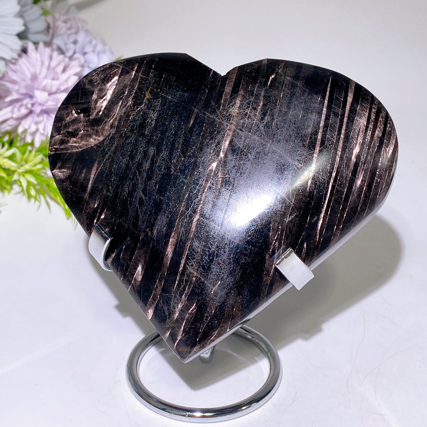 5.0" Large Unique Hypersthene Heart Carving with Stand Crystal Healing Bulk Wholesale