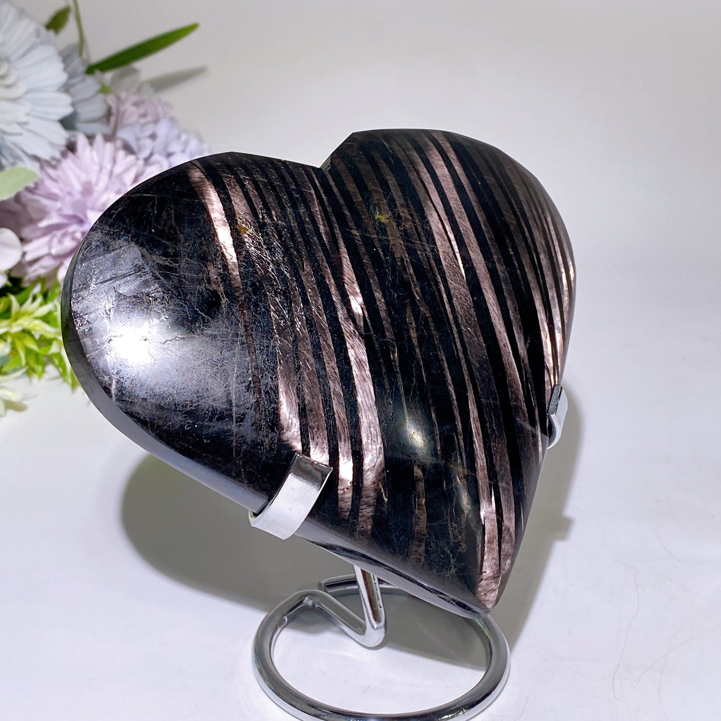 5.0" Large Unique Hypersthene Heart Carving with Stand Crystal Healing Bulk Wholesale