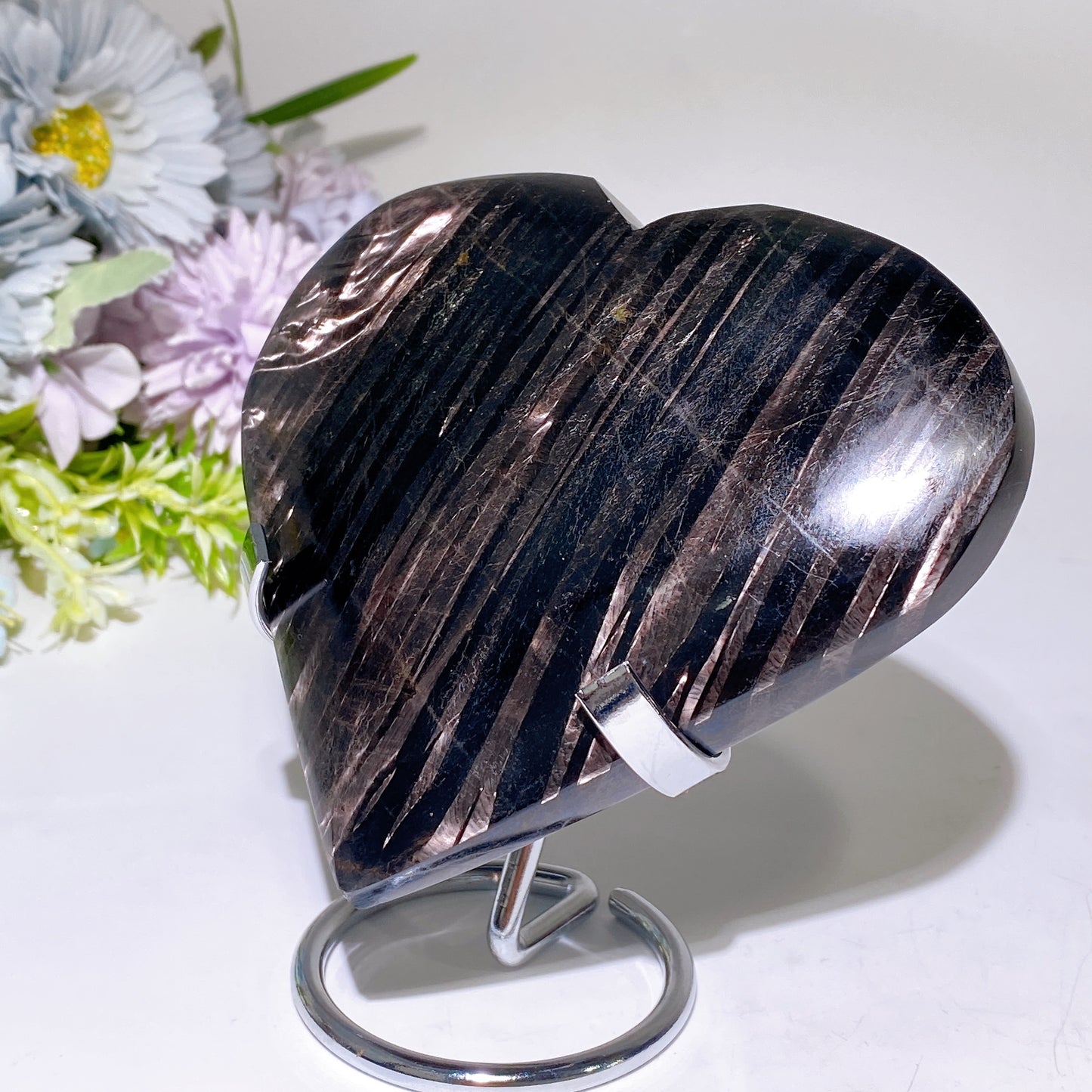 5.0" Large Unique Hypersthene Heart Carving with Stand Crystal Healing Bulk Wholesale