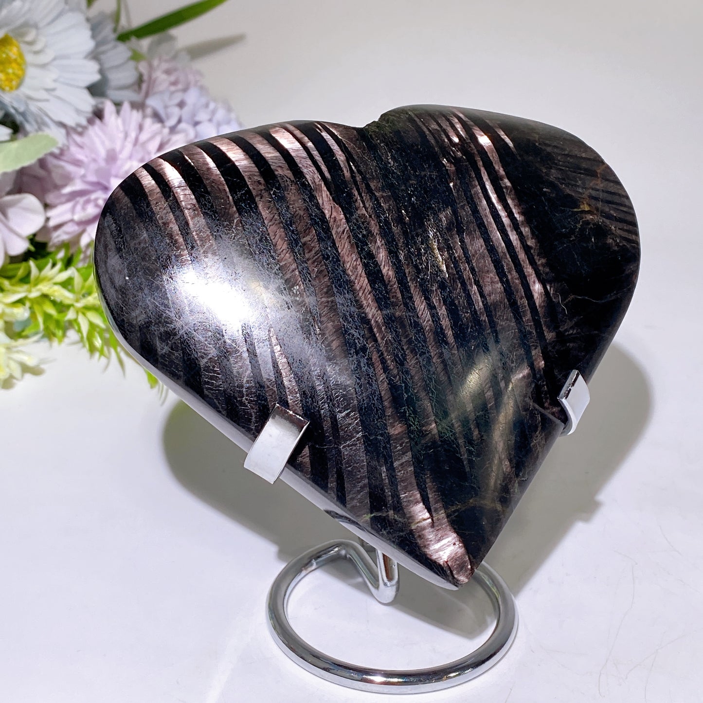 5.0" Large Unique Hypersthene Heart Carving with Stand Crystal Healing Bulk Wholesale