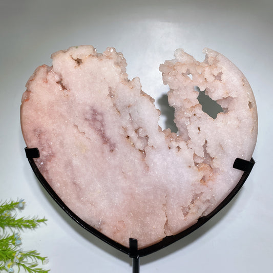 Large Unique Druzy Pink Amethyst Heart Carving with Stand Crystal Healing Bulk Wholesale