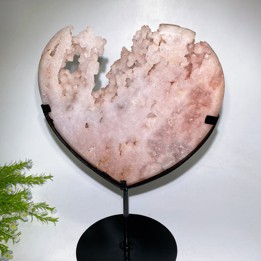 Large Unique Druzy Pink Amethyst Heart Carving with Stand Crystal Healing Bulk Wholesale