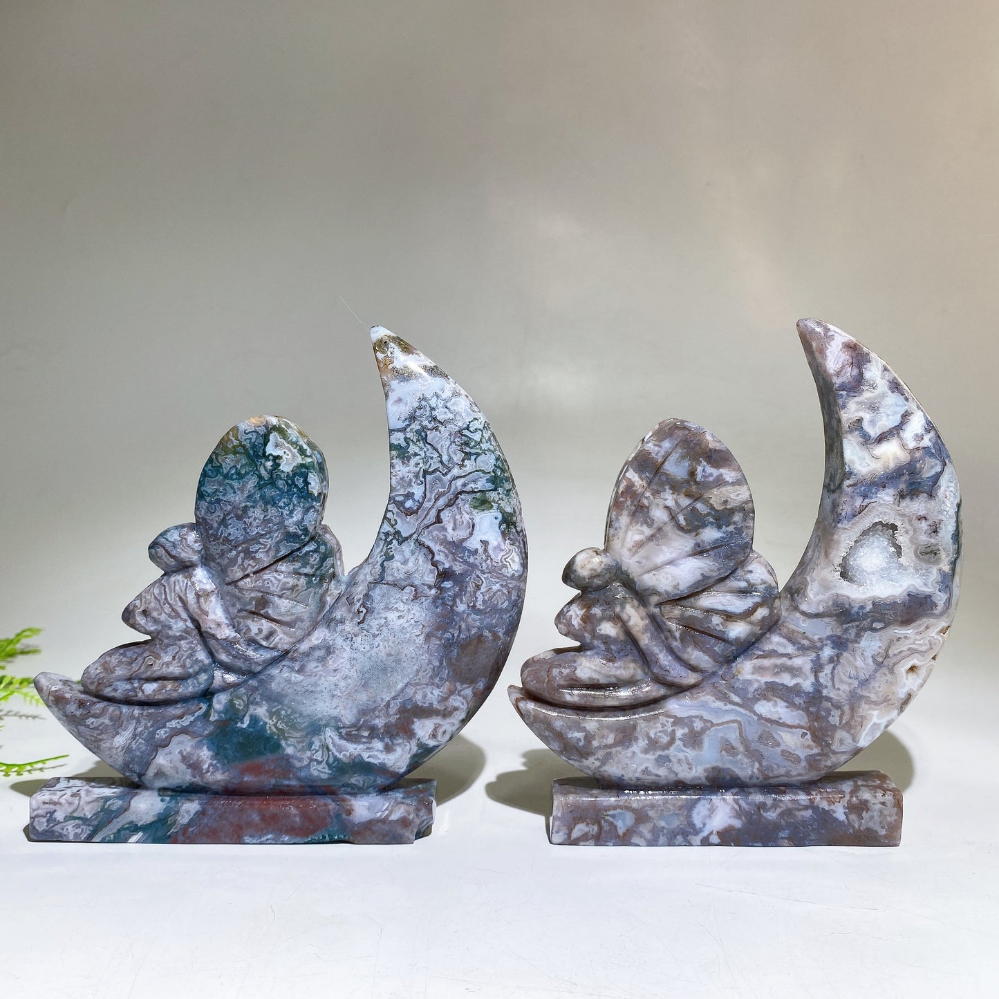 15cm Moss Agate Fairy on Moon Carving Crystal Healing Bulk Wholesale