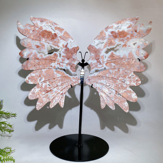 Large Unique Druzy Cotton Candy Agate Butterfly Wings Carving with Stand Crystal Healing Bulk Wholesale