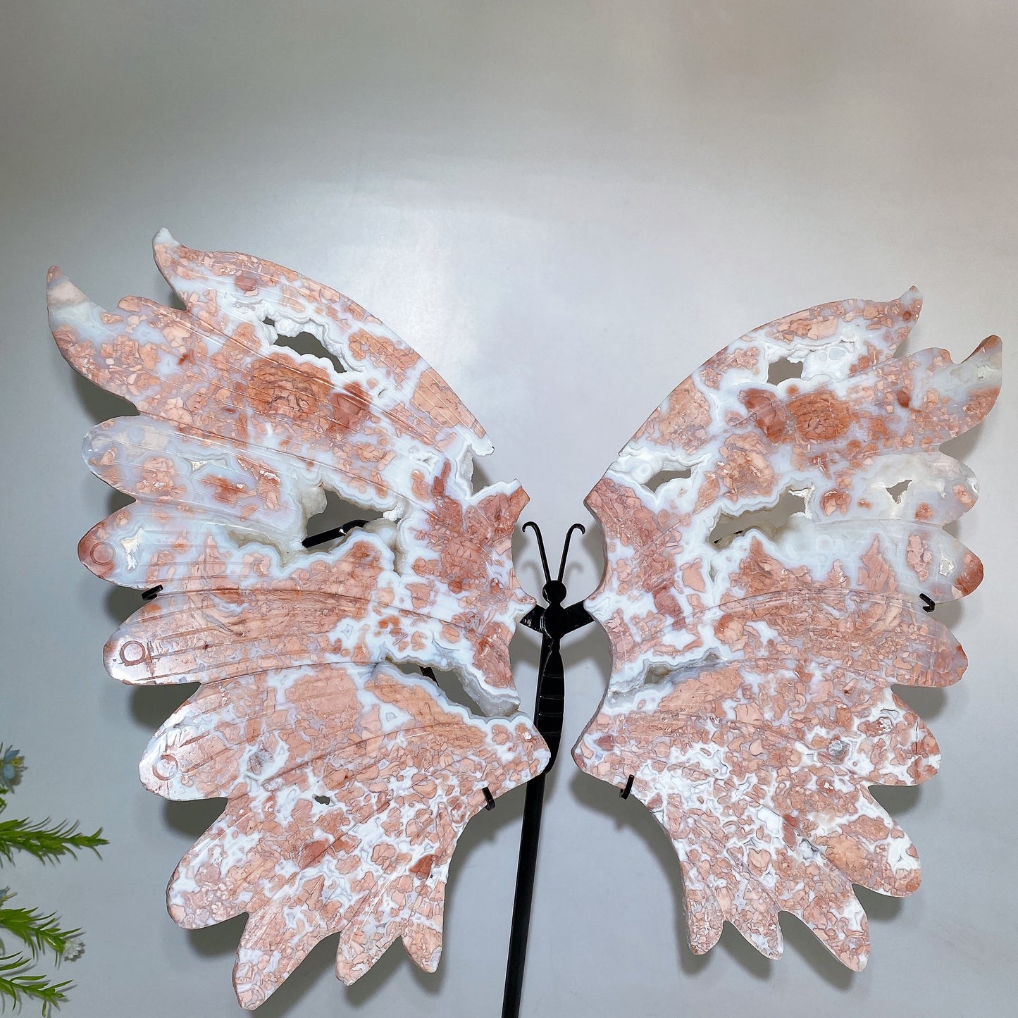 Large Unique Druzy Cotton Candy Agate Butterfly Wings Carving with Stand Crystal Healing Bulk Wholesale