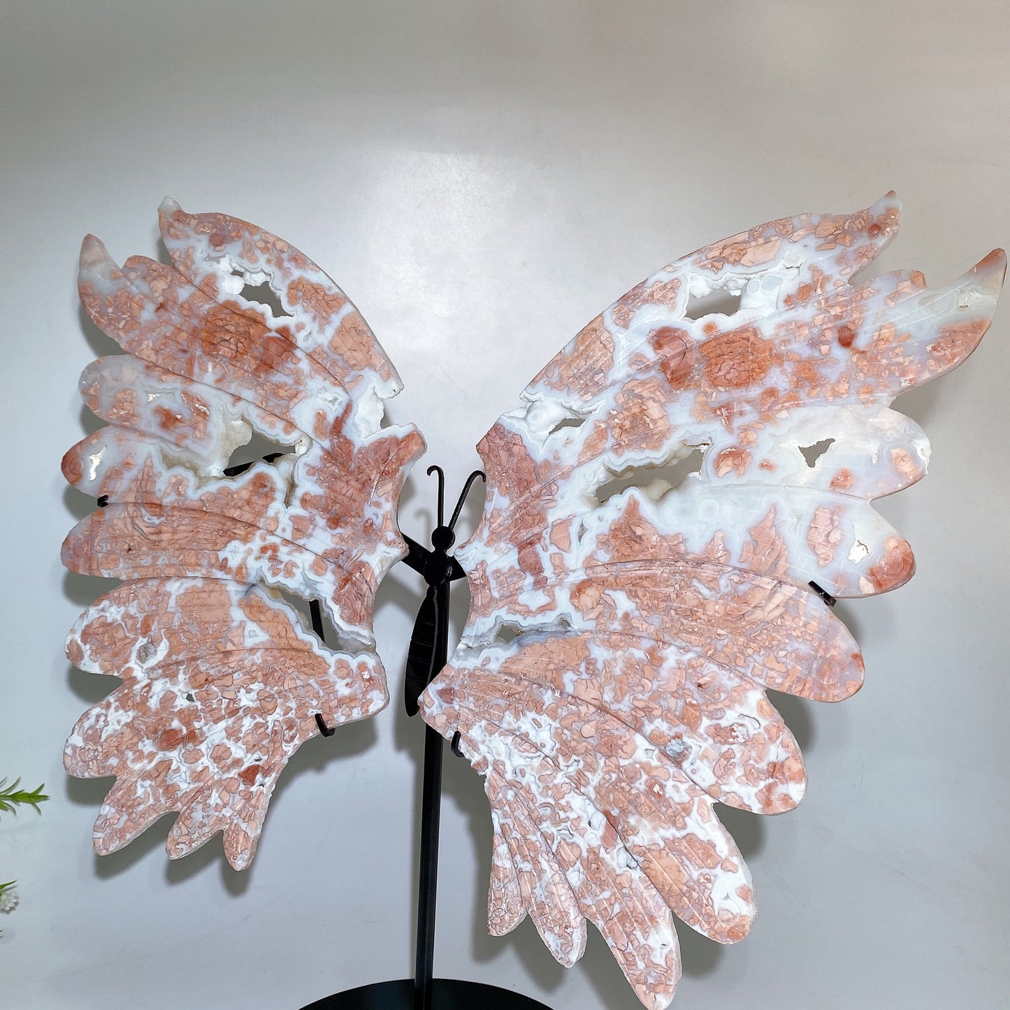 Large Unique Druzy Cotton Candy Agate Butterfly Wings Carving with Stand Crystal Healing Bulk Wholesale