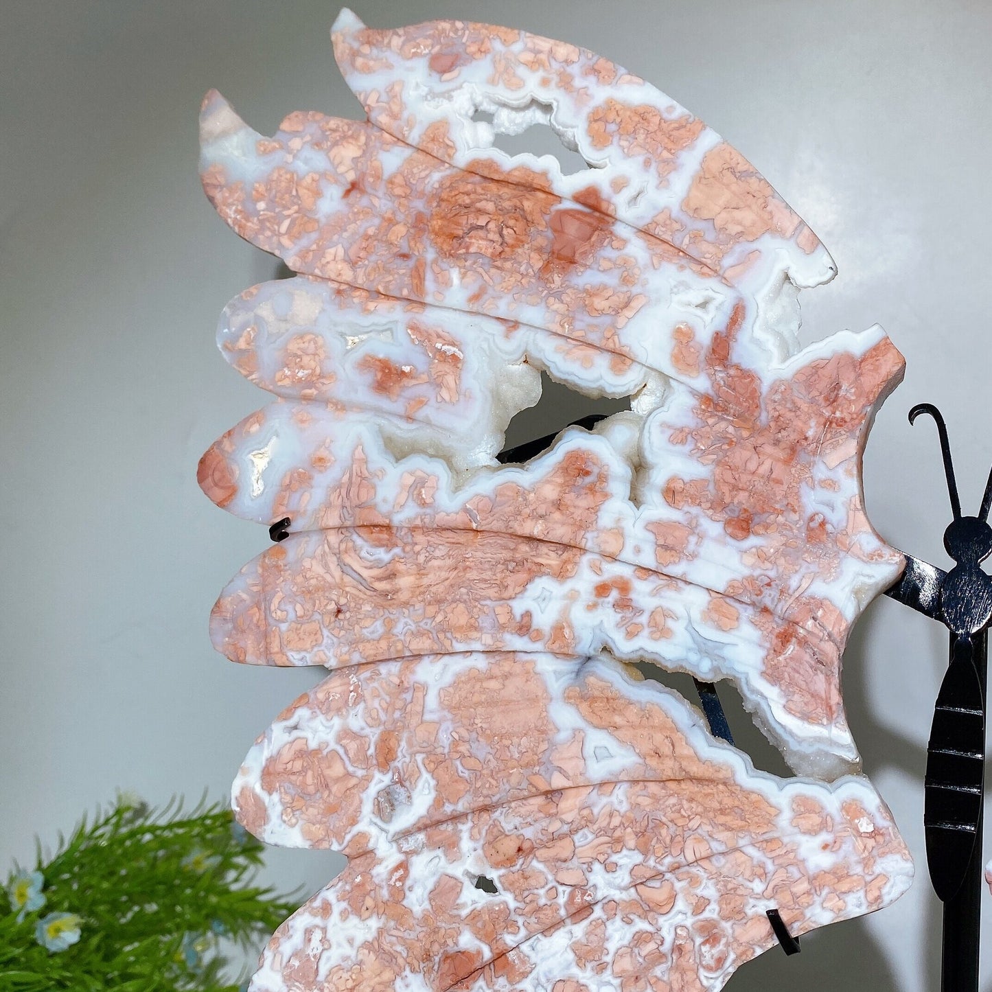 Large Unique Druzy Cotton Candy Agate Butterfly Wings Carving with Stand Crystal Healing Bulk Wholesale