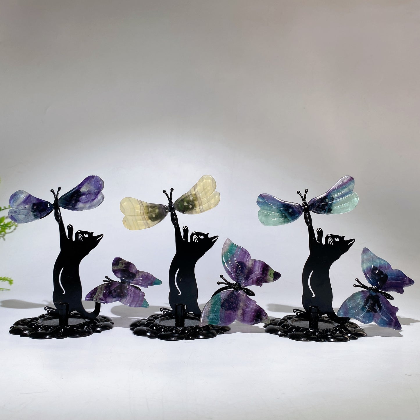 12cm Mixed Crystal Cat Catching Dragonfly Butterfly Crystal Healing Bulk Wholesale