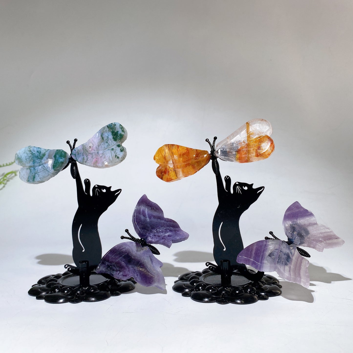 12cm Mixed Crystal Cat Catching Dragonfly Butterfly Crystal Healing Bulk Wholesale
