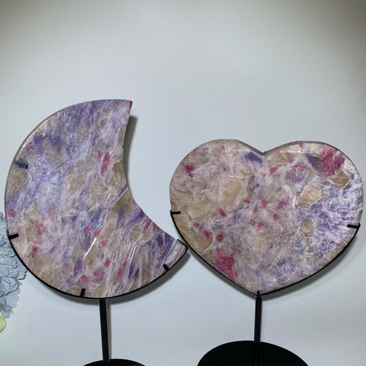 Large Unicorn Stone Heart Moon Shape Carvings with Stand Crystal Healing Bulk Wholesale