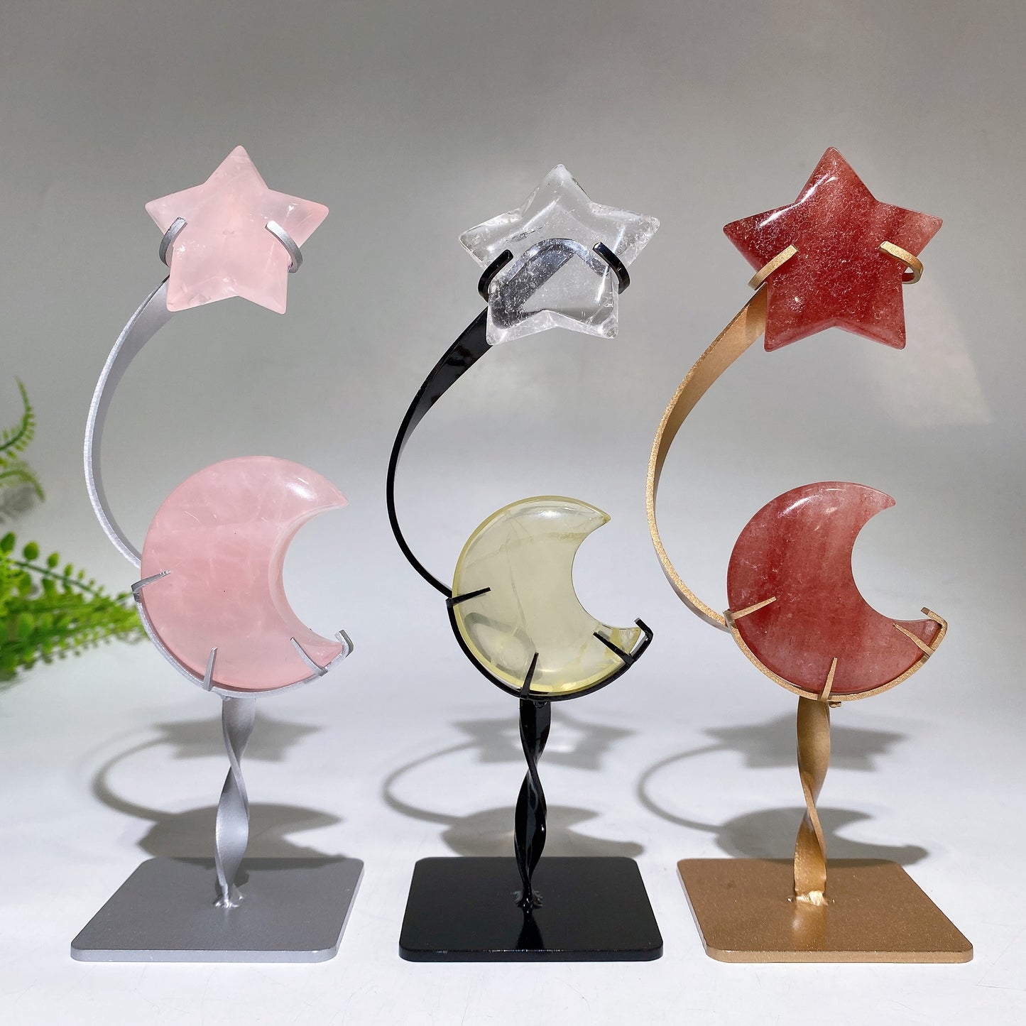 Crystal Star Moon Carving with Stand Crystal Healing Bulk Wholesale