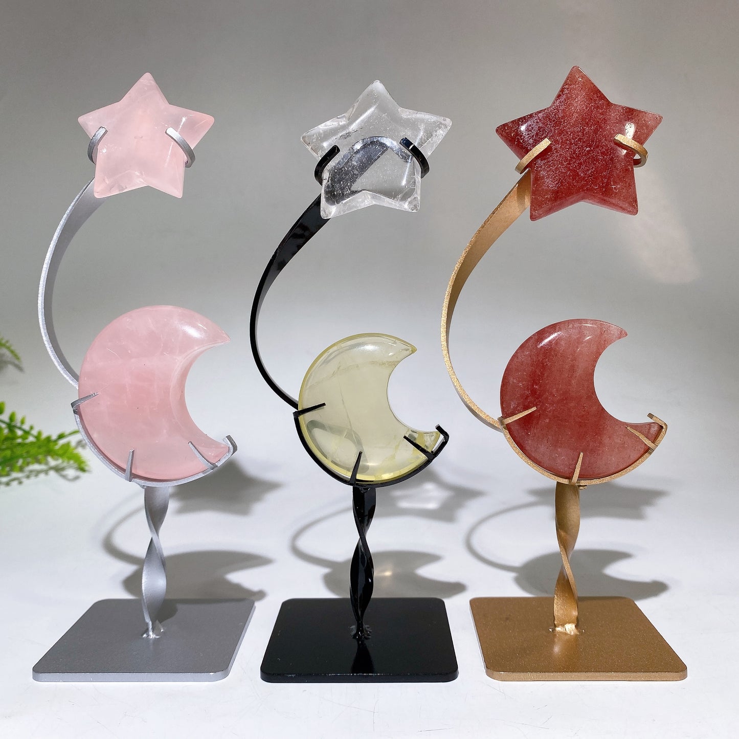 Crystal Star Moon Carving with Stand Crystal Healing Bulk Wholesale